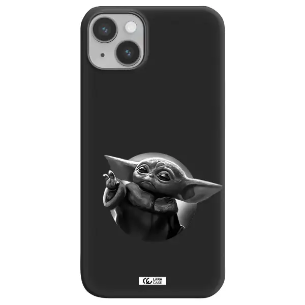 a black and white image of a baby yoda Apple iPhone 14 Silicone black Case