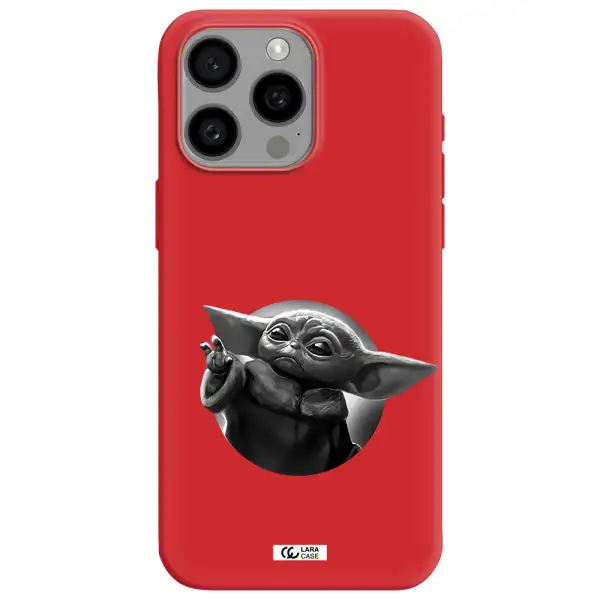 A Black And White Image Of A Baby Yoda Apple Iphone 15 Pro Max Silicone Imperial Red Case