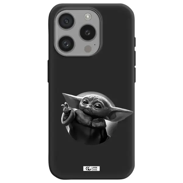 A Black And White Image Of A Baby Yoda Apple Iphone 15 Pro Silicone Black Case