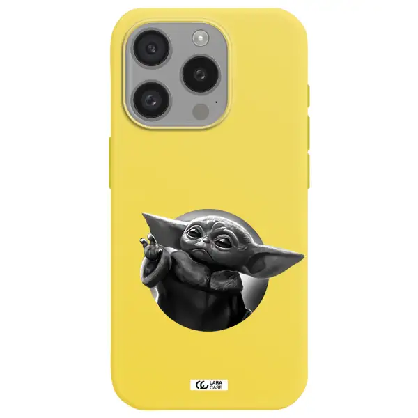 A Black And White Image Of A Baby Yoda Apple Iphone 15 Pro Silicone Canary Yellow Case