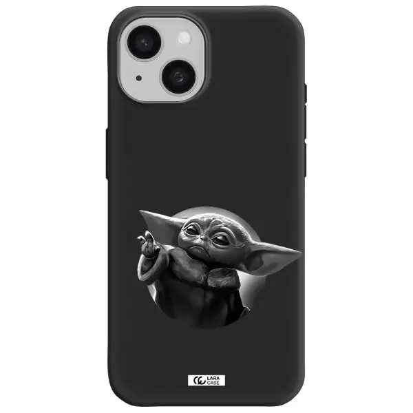 a black and white image of a baby yoda Apple iPhone 15 Silicone black Case
