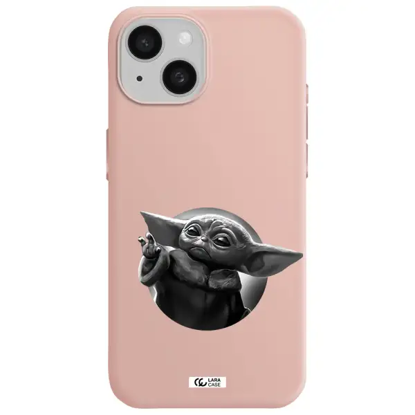 A Black And White Image Of A Baby Yoda Apple Iphone 15 Silicone Pastel Pink Case