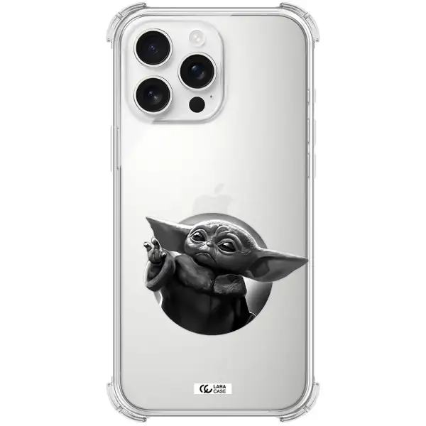 A Black And White Image Of A Baby Yoda Apple Iphone 16 Pro Max Clear Pc Case