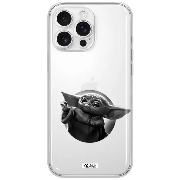 A Black And White Image Of A Baby Yoda Apple Iphone 16 Pro Max Clear Tpu Case