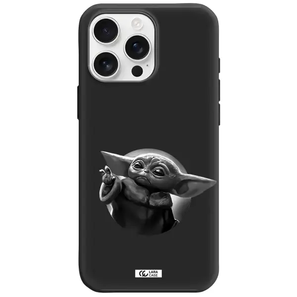 A Black And White Image Of A Baby Yoda Apple Iphone 16 Pro Max Silicone Black Case