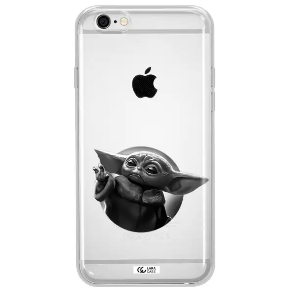 a black and white image of a baby yoda Apple iPhone 6 Clear TPU Case