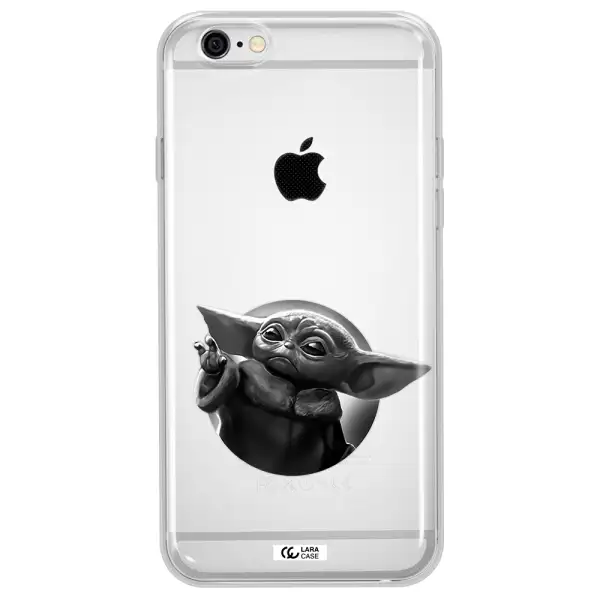 a black and white image of a baby yoda Apple iPhone 6 plus Clear TPU Case