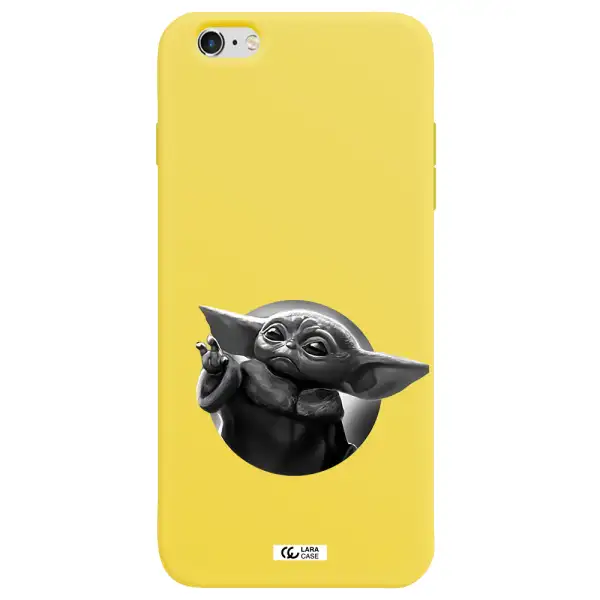 a black and white image of a baby yoda Apple iPhone 6 plus Silicone canary yellow Case