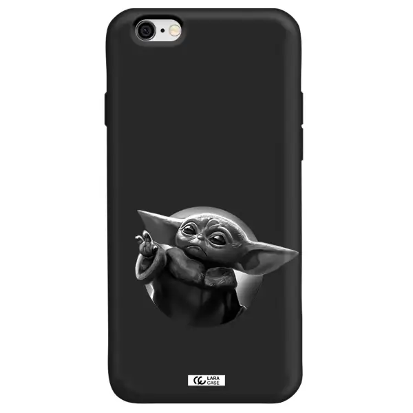 a black and white image of a baby yoda Apple iPhone 6 Silicone black Case