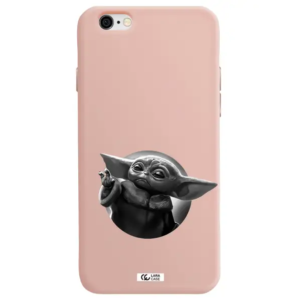 a black and white image of a baby yoda Apple iPhone 6 Silicone pastel pink Case