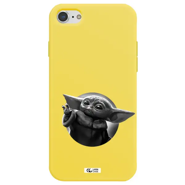 a black and white image of a baby yoda Apple iPhone 7 Silicone canary yellow Case