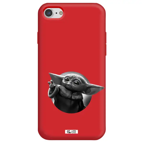 a black and white image of a baby yoda Apple iPhone 7 Silicone Imperial Red Case