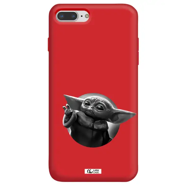 a black and white image of a baby yoda Apple iPhone 8 plus Silicone Imperial Red Case