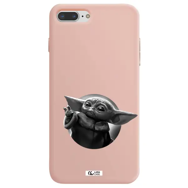 a black and white image of a baby yoda Apple iPhone 8 plus Silicone pastel pink Case