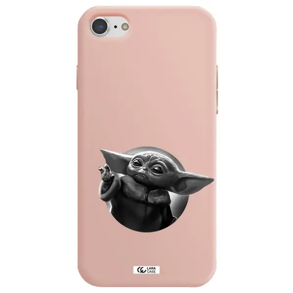 a black and white image of a baby yoda Apple iPhone 8 Silicone pastel pink Case