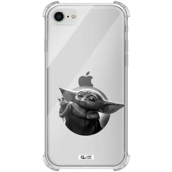 a black and white image of a baby yoda Apple iPhone se 2020 Clear PC Case