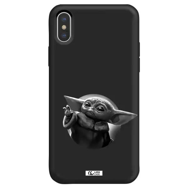 a black and white image of a baby yoda Apple iPhone X Silicone black Case