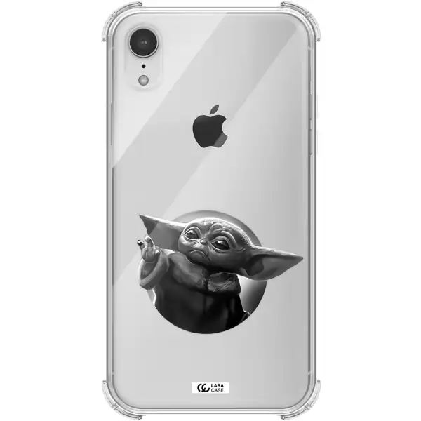 a black and white image of a baby yoda Apple iPhone XR Clear PC Case