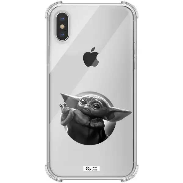 a black and white image of a baby yoda Apple iPhone XS max Clear PC Case