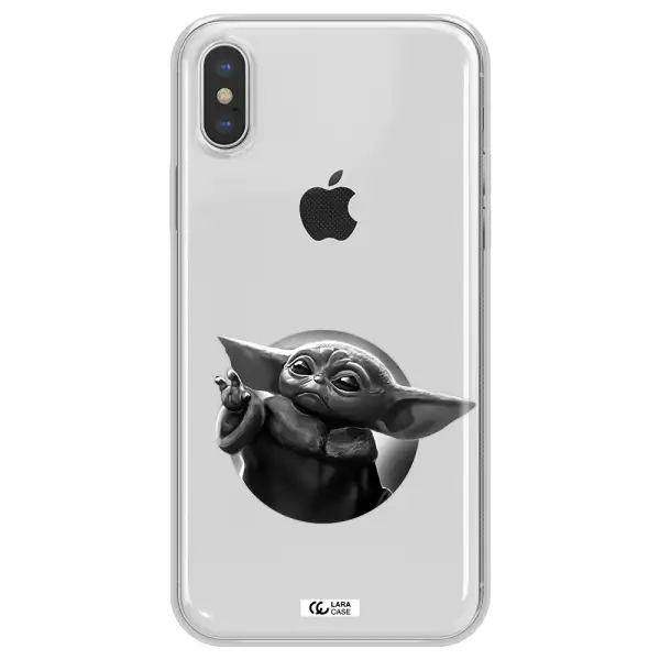 a black and white image of a baby yoda Apple iPhone XS max Clear TPU Case