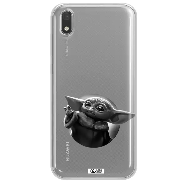 a black and white image of a baby yoda Huawei Honor 8S Clear TPU Case