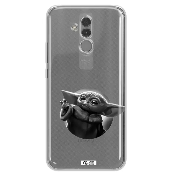 a black and white image of a baby yoda Huawei Mate 20 Lite Clear TPU Case