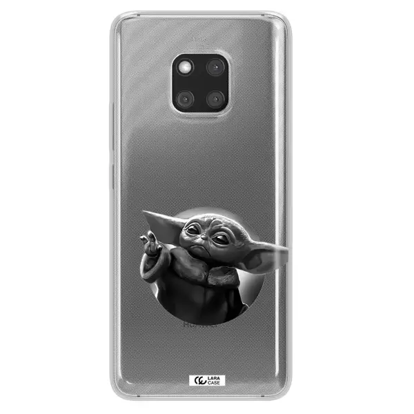 a black and white image of a baby yoda Huawei Mate 20 Pro Clear TPU Case