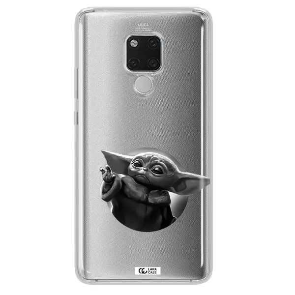 a black and white image of a baby yoda Huawei Mate 20X Clear TPU Case
