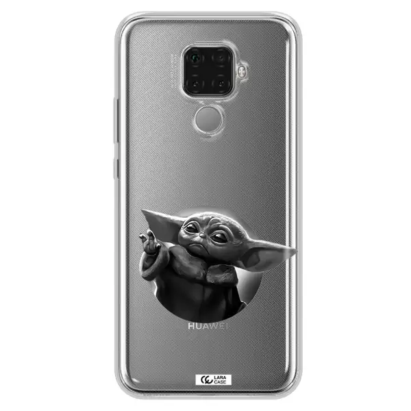 a black and white image of a baby yoda Huawei Mate 30 Lite Clear TPU Case