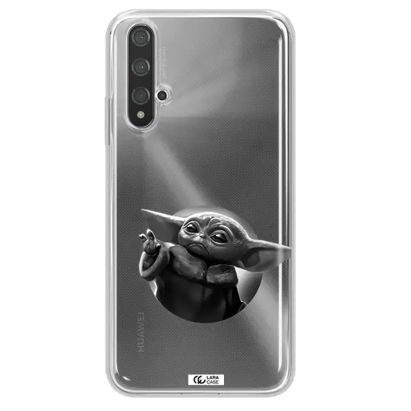 a black and white image of a baby yoda Huawei Nova 5t Clear TPU Case