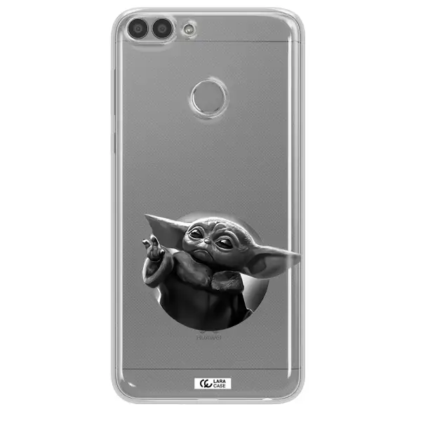 a black and white image of a baby yoda Huawei P Smart Clear TPU Case