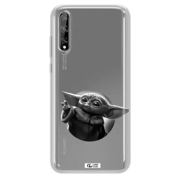 a black and white image of a baby yoda Huawei P Smart S Clear TPU Case