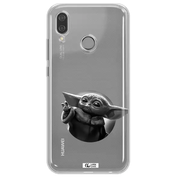 a black and white image of a baby yoda Huawei P20 Lite Clear TPU Case