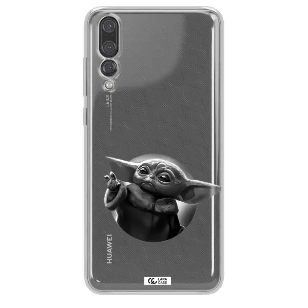 a black and white image of a baby yoda Huawei P20 Pro Clear TPU Case