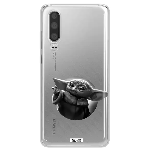 a black and white image of a baby yoda Huawei P30 Clear TPU Case