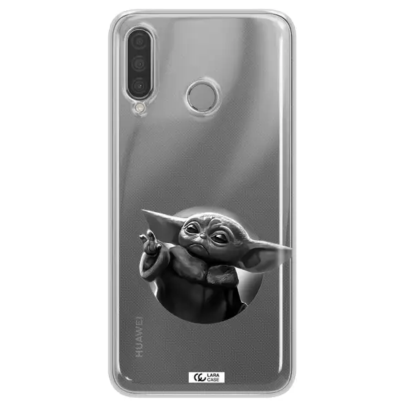 a black and white image of a baby yoda Huawei P30 Lite Clear TPU Case