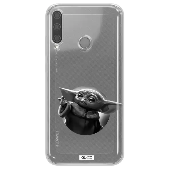 a black and white image of a baby yoda Huawei P40 Lite E Clear TPU Case