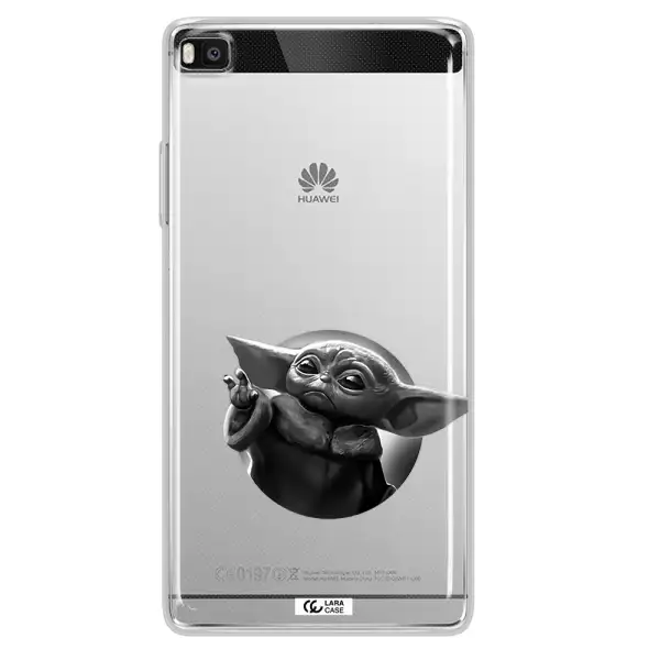 a black and white image of a baby yoda Huawei P8 Clear TPU Case