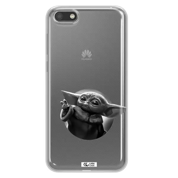 a black and white image of a baby yoda Huawei Y5 2018 Clear TPU Case
