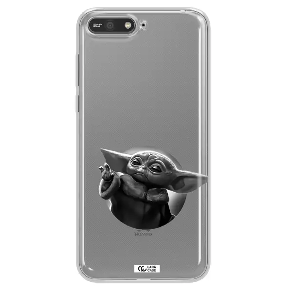 a black and white image of a baby yoda Huawei Y6 2018 Clear TPU Case