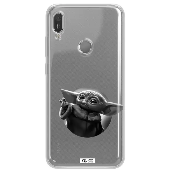 a black and white image of a baby yoda Huawei Y6 2019 Clear TPU Case