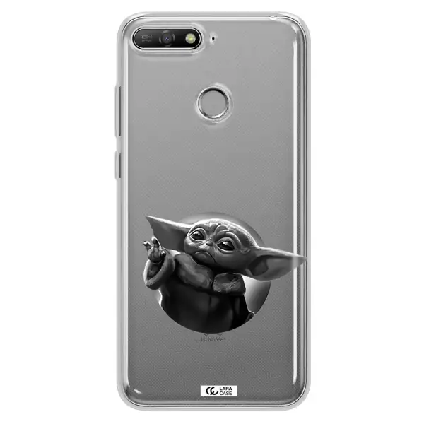 a black and white image of a baby yoda Huawei Y6 Prime 2018 Clear TPU Case