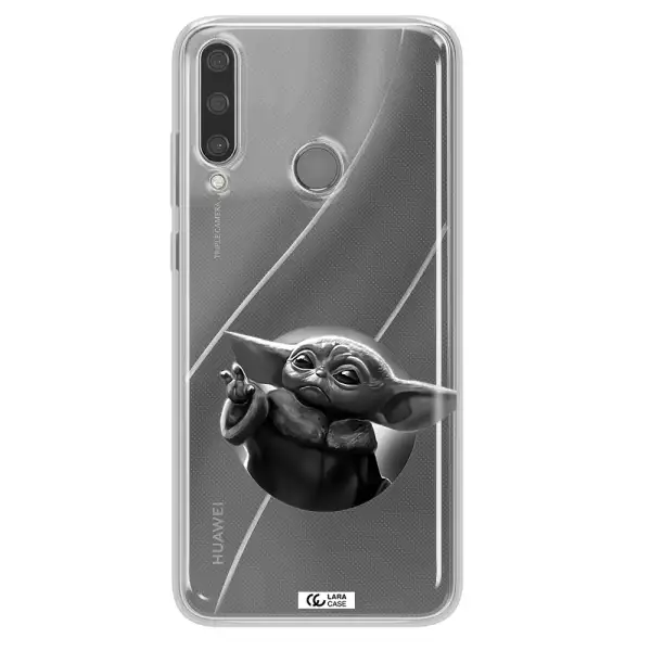 a black and white image of a baby yoda Huawei Y6P Clear TPU Case