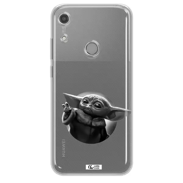 a black and white image of a baby yoda Huawei Y6S Clear TPU Case
