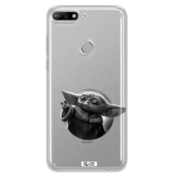 a black and white image of a baby yoda Huawei Y7 2018 Clear TPU Case