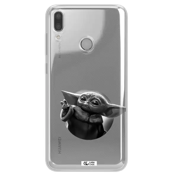a black and white image of a baby yoda Huawei Y7 2019 Clear TPU Case