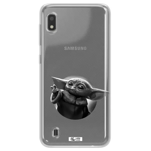a black and white image of a baby yoda Samsung A10 Clear TPU Case