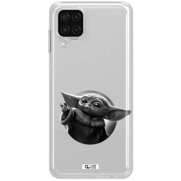 a black and white image of a baby yoda Samsung A12 4g Clear TPU Case