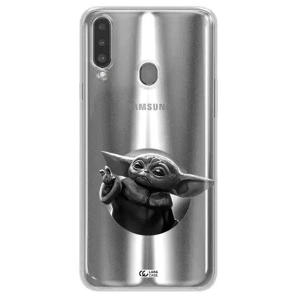 a black and white image of a baby yoda Samsung A20S Clear TPU Case