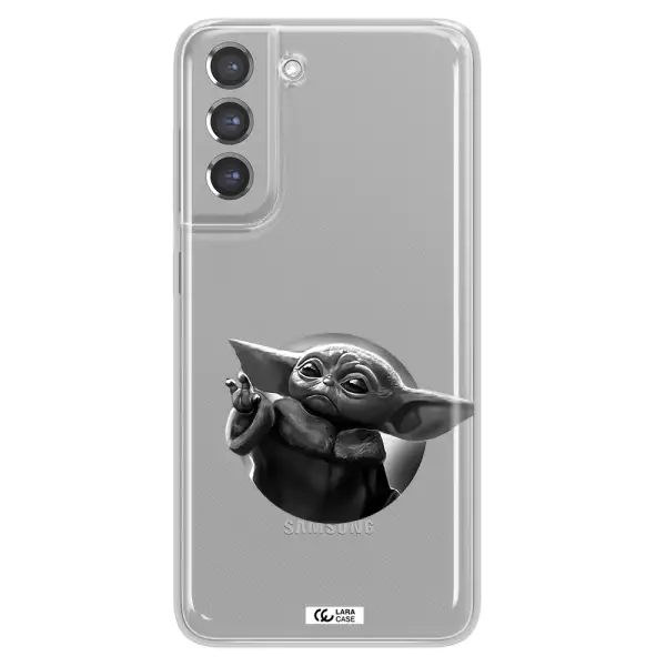 a black and white image of a baby yoda Samsung A21 Fe Clear TPU Case